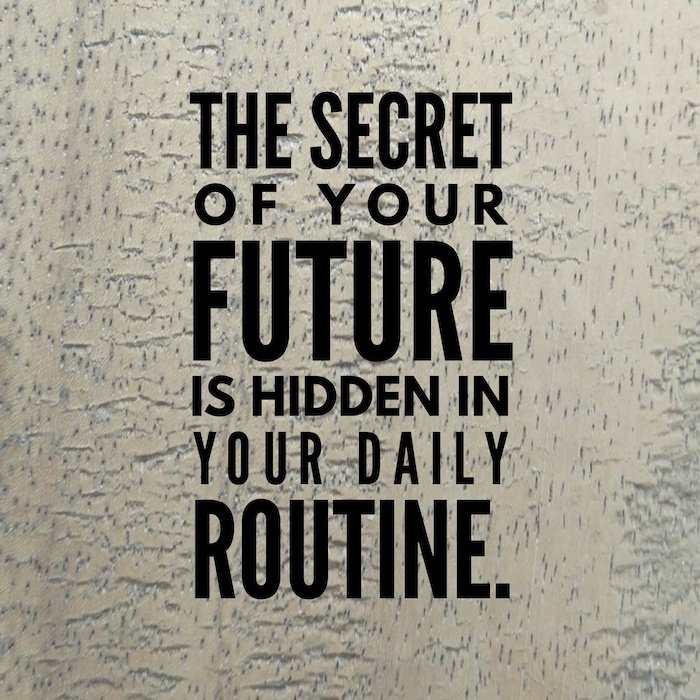 Motivational Quote &Quot;The Secret Of Your Future Is Hidden In Your Daily Routine.&Quot; Black Letters On Textured Background