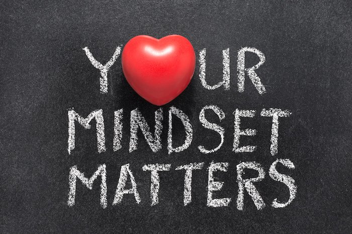 Your Mindset Matters Phrase Handwritten On Blackboard With Heart Symbol Instead Of O