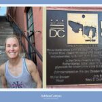 Split-Frame Image -- On The Left Is Adrien And Her Accountability Partner, Warren. On The Right Is A Photo Of A Plaque Dedicating The Site Of The Exorcist Steps After The Famous Scenes In The Exorcist Movie