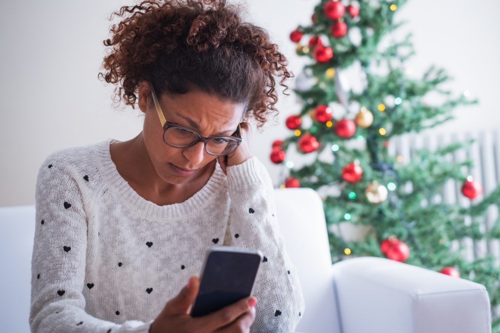 Afro American Woman During Christmas Holiday Waiting Message